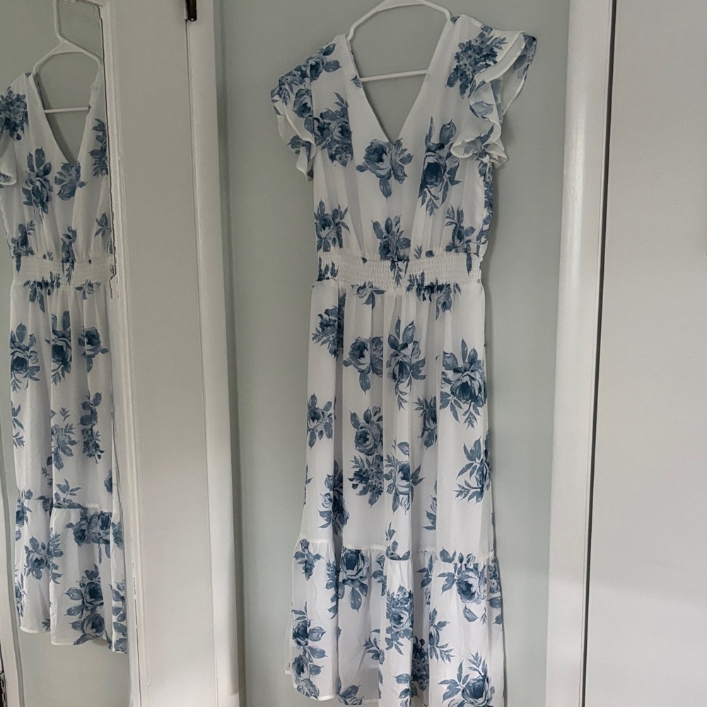 Grace KarinFloral White and Blue Women's Dress